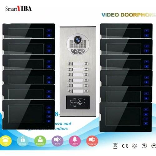 SmartYIBA 12 Units Video Intercom Apartment Door Phone System Camera 7" Monitor video Doorbell withRFID Card Unlock for 12 Hous