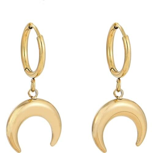 Wild & Free Trend Stainless Steel Earrings Simplicity Moon Drop Earrings Jewelry for Women Gold Hanging Earring Gift for Friends