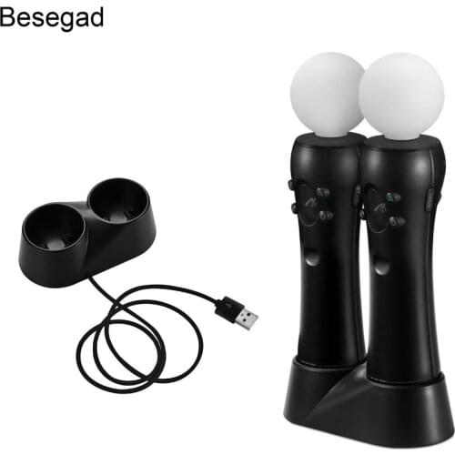 Besegad Dual Charger Charging Dock Station Stand Holder Base For Sony PlayStation PS4 VR Move PSVR PS 4 Controller Accessories