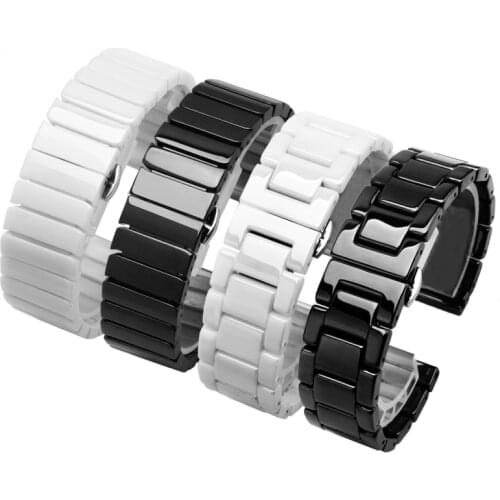 Pearl ceramic watchband black and white bracelet with butterfly buckle adaptation Men and Women watch accessories