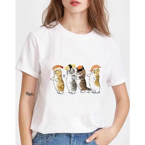 WVIOCE Japanese Cat T Shirt Harajuku Women Tshirt Female Summer Funny Clothes Aesthetic T-shirt Tops Cartoon 90s T-shirt 30746