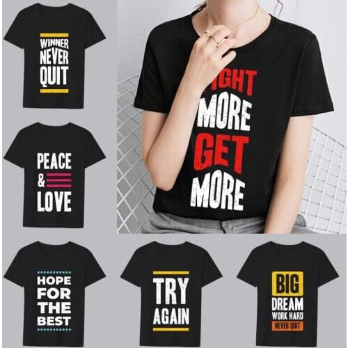 Womens Slim T-shirt Street Fashion Round Neck Comfortable Soft Word Phrase Printed Pattern Series Ladies Short Sleeve Shirt