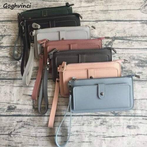 Wallets Women Solid Simple Long Wallet Multi-function Strap Clutch Ladies Purse Phone Zipper Pocket Card Holder Carteras Fashion