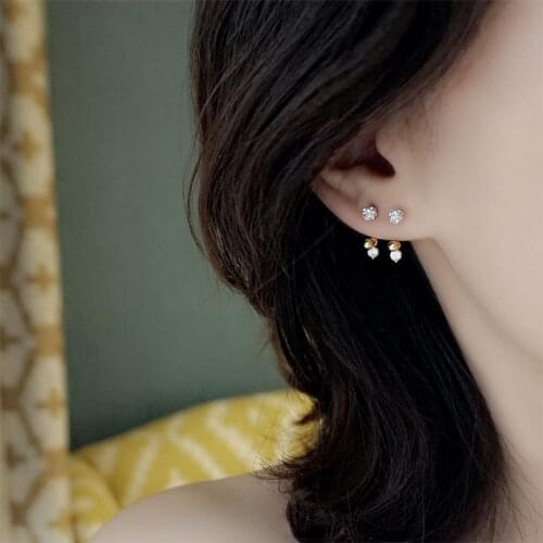 100% Real 925 Sterling Silver Dainty Zircon Ball Beads Curved Screw Stud Earrings Simple Cartilage Earrings for Women