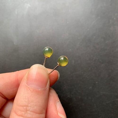 Dominican blue ambers beads earrings round ball stud earrings natural genuine ambers jewelry screw back stud Silver-color