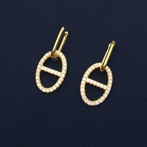 SLJELY Fashion Real 925 Sterling Silver Yellow Gold Color Maille Marine Sailor Earrings Micro Zirconia Women Brand Party Jewelry