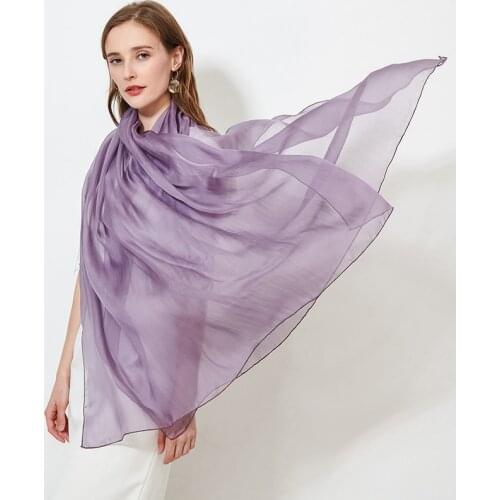 100% Real Silk Scarf Women Thin Chiffon Silk Shawls Wraps for Ladies Solid Neckerchief Hangzhou Natural Silk Scarf Foulard Femme