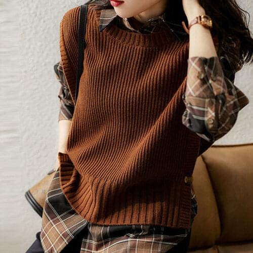 Women Sweater Vest Fashion Vest round Neck Sweater Outer Wear Womens Sunken Stripe Knitwear Autumn and Winter