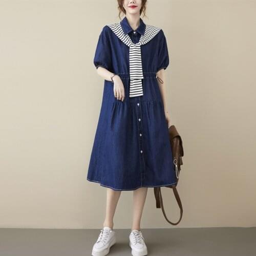 Women Casual Denim Dress New Arrival 2021 Simple Style Turn-down Collar Loose Female A-line Long Dresses With Cape B761
