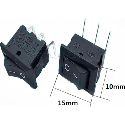 10PCS Ship Type Switch Black 10*15mm 3PIN 90 Degree Curved Needle Pins ON-OFF Rocker Switch 3A/250V 6A/125V AC Power Switch