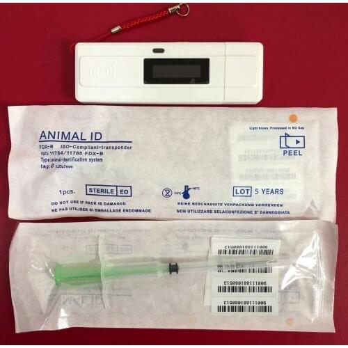 134.2khz Handheld animal chip reader ISO Standard FDX-B microchip reader pet scanner+2pc FDX-B syringe 1.25*7mm small glass tag