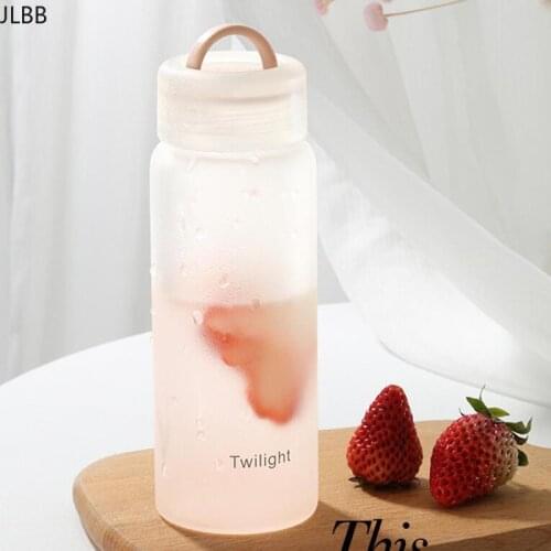 420ml Portable Glass Water Bottle Special Design Big Glass Eco Friendly Safe Water Bottle Frosted Candy Color Girls Bottle