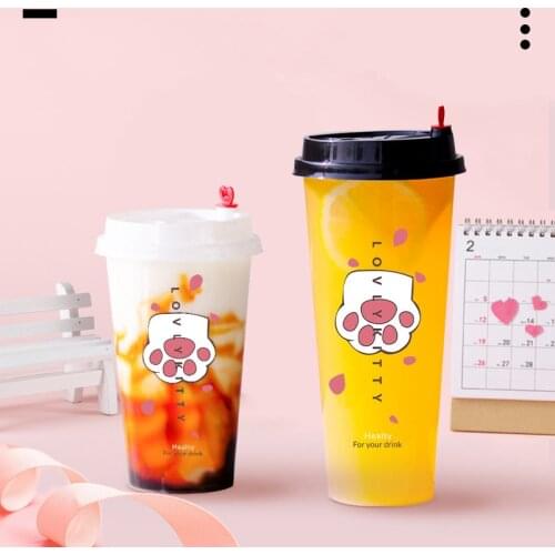 50pcs 90 caliber disposable pearl milk tea plastic cup 500ml transparent creative cold drink takeaway packaging cups with lid
