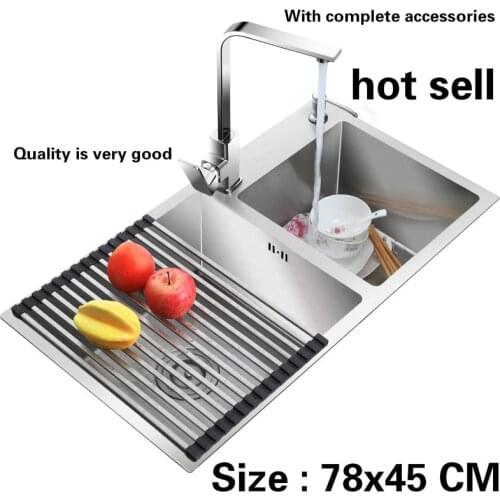Free shipping kitchen sink durable 304 stainless steel 4 mm hand made double groove hot sell 78x45 CM
