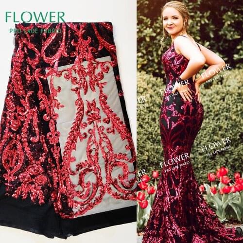 Burgundy Sequined Embroidered Mesh Lace Fabrics High Quality African Sequins Lace Indian Mariage Sequins Net Tulle Lace Material