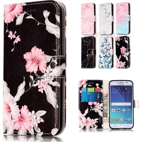 Case For Samsung Galaxy S6 S7 edge NEW Marble Flower Pattern Wallet Magnetic Stand Leather Flip Cover For Samsung S7 S6
