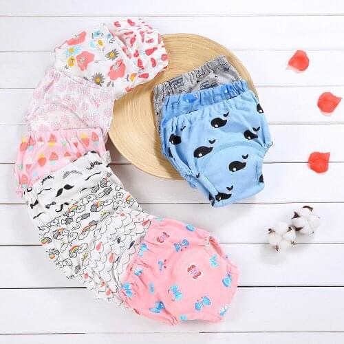 Baby Cloth Diapers for Newborns, Reusable Cotton 4-layer Diapers, Childrens Waterproof Training Underwear, Baby Learning Pants