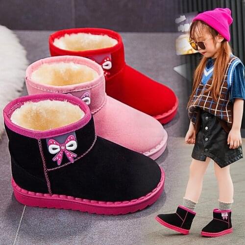 Kids Winter Boots for Girls Medium Big Children Snow Boots Fashion Sweet Bow-knot Girls Warm Cotton Ankle Rubber Boots 25-36 New