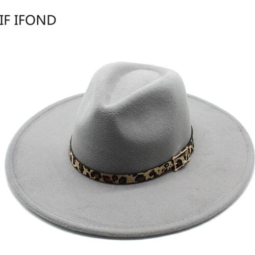 Women Men 9.5CM Wide Brim Fedoras Hat British Style Winter Wool Panama Jazz Hat Church Panama Sombrero Cap