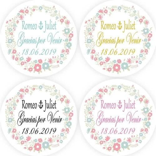 DouxArt 100 Pieces 4cm Stickers Personalized Wedding Gracias por Venir, Garland Marriage Baptism Communion Favors Labels Seals