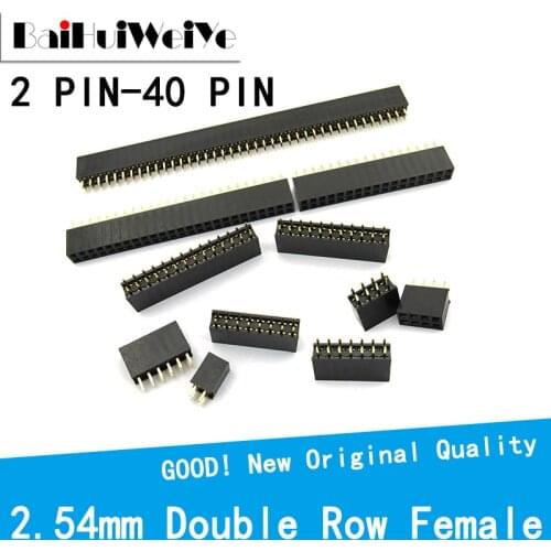 2.54mm Double Row Female 2~40P PCB Socket Board Pin Header Connector Strip Pinheader 2/3/4/6/10/12/14/16/20/40Pin For Arduino