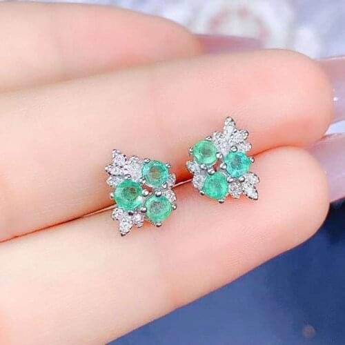 Elegant lucky flower three natural green Emerald drop earrings Natural gemstone earrings 925 silver women girl party jewelry