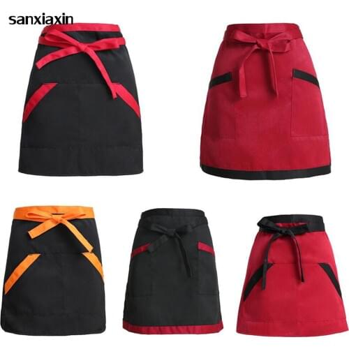 5 Colors Short Apron for Women Men High Quality Wholesale Kitchen Hotel Coffee Shop Bakery Chef Waiter Cleaning Work Wear Aprons