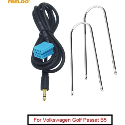 FEELDO 1Set Car 3.5mm Stereo Audio Aux Input Cable Adapter With Key Tools For Volkswagen Golf Passat B5 Bora Polo Blaupunkt
