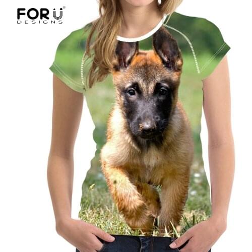 FORUDESIGNS Kawaii Animal Malinois Dog Print Woman Summer Short Sleeve T Shirts Casual Fitness O Neck T-shirts Brand Tops Tees