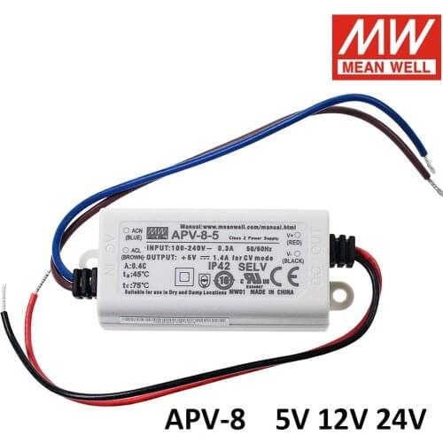 Taiwan MEAN WELL Apv-8 8W Single Output switching Power Supply 5V 12V 24V Constant Voltage Meanwell Driver for LED Lighting