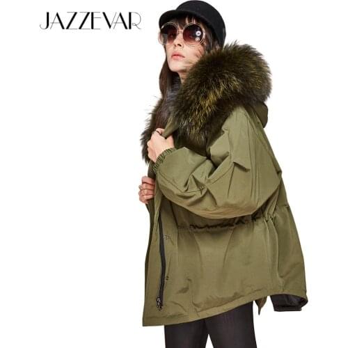 JAZZEVAR 2020 New winter Women down jacket oversize Dovetail 90% white duck down coat large real raccoon fur Hooded Parka