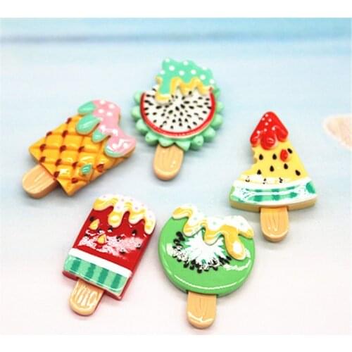 10pcs Cute New Mixed Resin Simulation Fruit Ice Cream Flatback Cabochons DIY Jewelry Craft Hair Clip Decoration Accessories