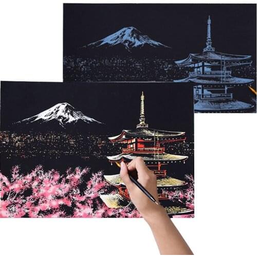 Handmade DIY Scratch Art Painting Toy Colorful City Night View Painting Learning Card Scratching Toy Kids Creative Birthday Gift