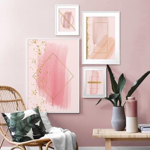 Modern Abstract Gold foil Geometric Pink Canvas Art Paintings For Living Room Bedroom Posters And Prints Wall Poster Home Decor