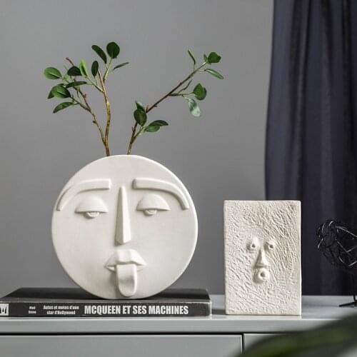 Nordic Home Decoration Ceramic Vase White Funny Face Shape Living Room Bedroom Countertop Decor Flower Arrangement Vase Gifts