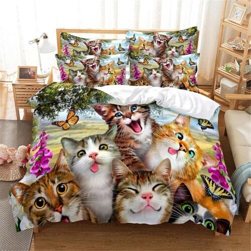 3D Cat Bedding Set Queen Bedding Duvet Cover Set Bedding Set Bed Cover Cotton Queen Bedroom Bed Cover Set Bed Set Bedding