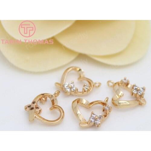 4PCS 12x14.5MM 24K Champagne Gold Color Plated Brass with Zircon Heart Charms Pendants High Quality Diy Jewelry Accessories