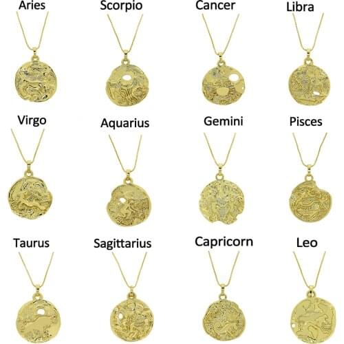 Copper Zircon 12 Constellation Zodiac Celestial Pendant Charms for Jewelry Making Bulk Gold Diy Earring Necklace Lucky Necklace
