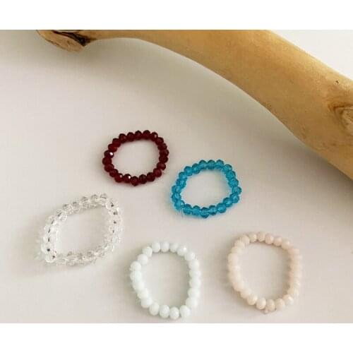 Fashion Trendy Korean Handmade Multi-color Small Crystal Beads Ring Women Girl Jewelry Stretch Weave Style Stacked Party Rings