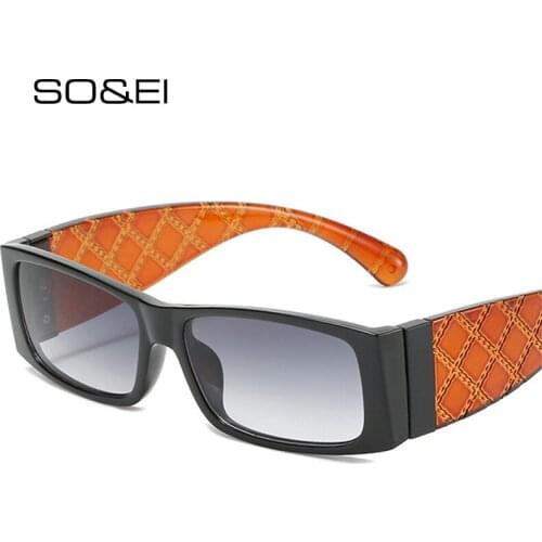 SO&EI Fashion Square Women Sunglasses Vintage Striped Legs Gradient Eyewear Shades UV400 Men Rectangle Leopard Tea Sun Glasses
