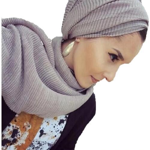 Fashion Pleated Maxi Viscose Hijabs Muslim Scarf Elegant Shawl Plain Women Wrinkle Islam Headscarf Shawls Soft Muffler 1 pc