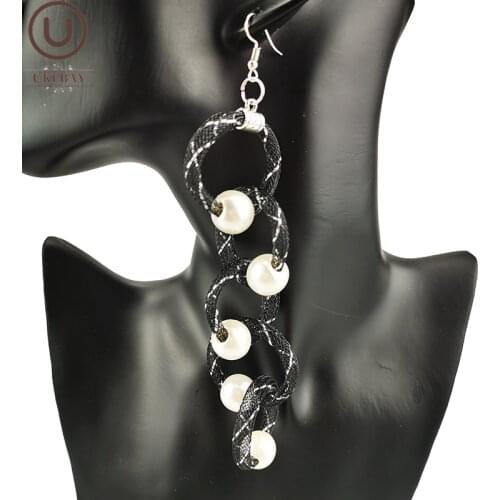UKEBAY New Long Pearl Earrings For Women Fashion Earrings Drop Jewelry Party Accessories Handmade Jewellery Black Mesh Meterial