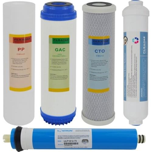 75GPD Complete Replacement Filter Set For 5-stage Reverse Osmosis Water Filter System Stage 1-5(PP, GAC, CTO, RO Membrane, T33)