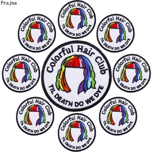 Prajna 10 PCS Colorful Hair Club Patch Iron On Embroidered Patches For Clothing Stickers Round Letter Patches On Clothes Badges
