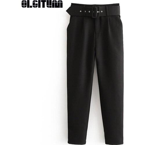 Simple Fashion Suit Pants Female High Waist Belt Slim Casual Pants Office Ladies Trousers Wind Multicolor Draped Trousers