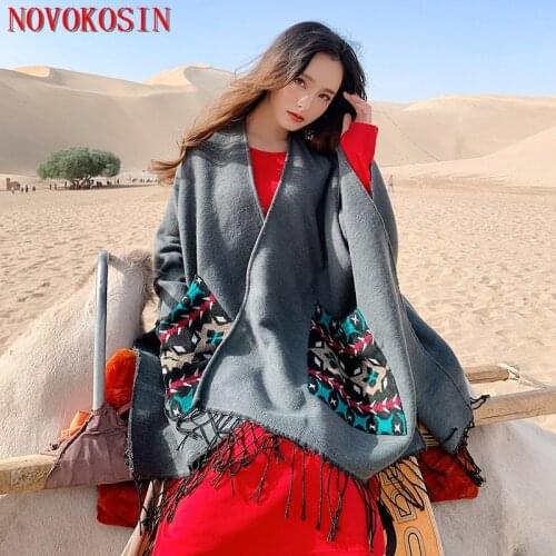 SC376 2019 Women Grey With Leopard Pocket Shawl Big Pendulum Cloak Ethnic Style Arabic Poncho New Fashion Blanket