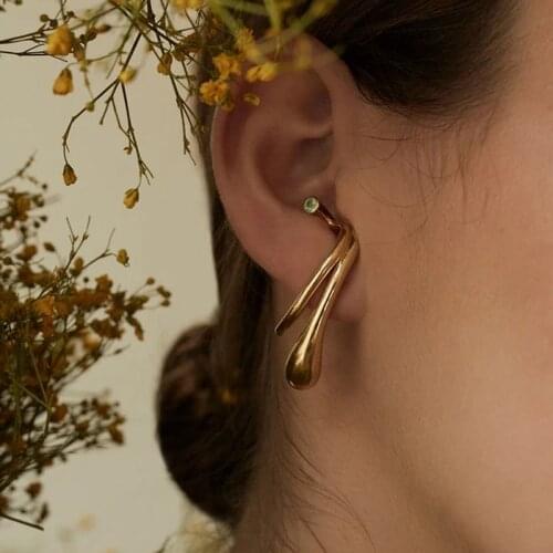 Brass With 18K Gold Green Rhinestone Clip Earrings Women Jewelry Punk Party Gown Runway Rare Korean Japan Boho Hiphop