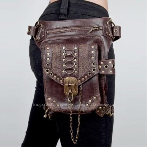 Halloween Men Gothic Steampunk PU Leather Belt Bags Women Messenger Travel Backpack Pockets Carnival Party Knight Cosplay Props