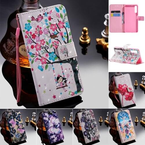 Sunjolly for Samsung A750 Phone Case Lanyard 3D Flower Stand Flip Wallet Cover coque for Samsung Galaxy A7 2018 A750 Case Luxury