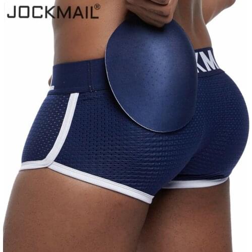 JOCKMAIL Breathable Mesh Enhancing Padded Hip Sexy Boxer Men Underwear Removable Enhancement Two Butt Pads and gay penis Pad